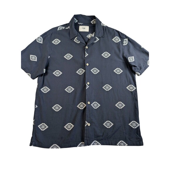 Folk Other - FOLK Clothing Ryder Cotton Embroidered Blue/White Short Sleeve Shirt Mens Medium